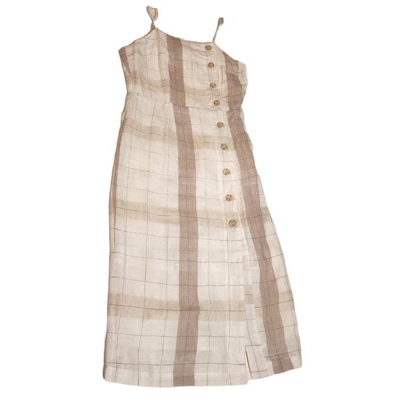 NWT Anthopologie Mo:vint Linen Beige Plaid Sleeveless Button Midi Dress Medium - Picture 11 of 16
